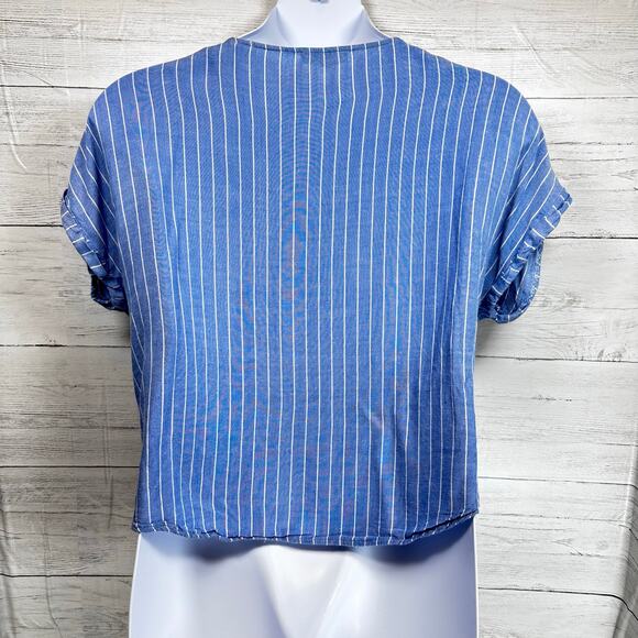 Entro ANTHRO Large blue embroidered floral tie Peasant blouse cottage coquette - Picture 4 of 8